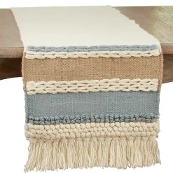 Kirklands Home Table Linens|Boho Blue and Cream Woven Wool Table Runner