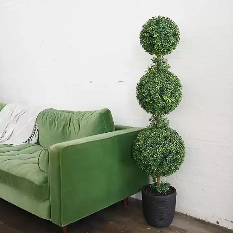 Clearance Boxwood Triple Topiary in Decorative Black Pot Trees & Topiaries