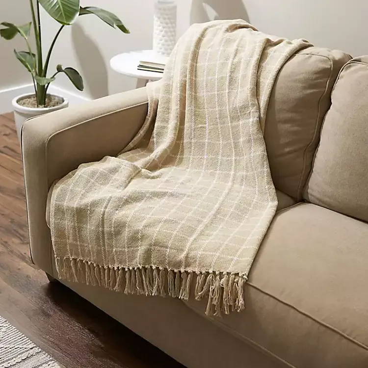New Brandy Plaid Fringed Throw Blankets & Throws