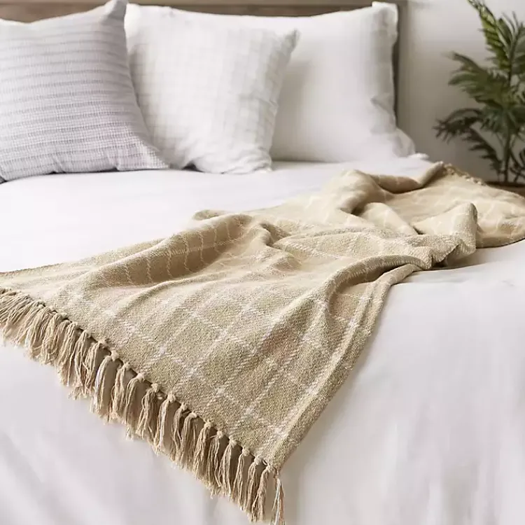 New Brandy Plaid Fringed Throw Blankets & Throws
