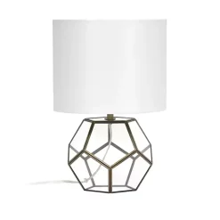 Kirklands Home Table Lamps|Brass and Glass Octagon Table Lamp White