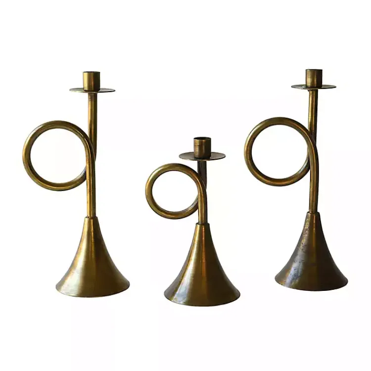 Best Brass Antique Trumpet Candle Holders, Set of 3 Candle Holders