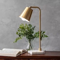 Kirklands Home Table Lamps|Brass Cone Desk Lamp with Marble Base Gold