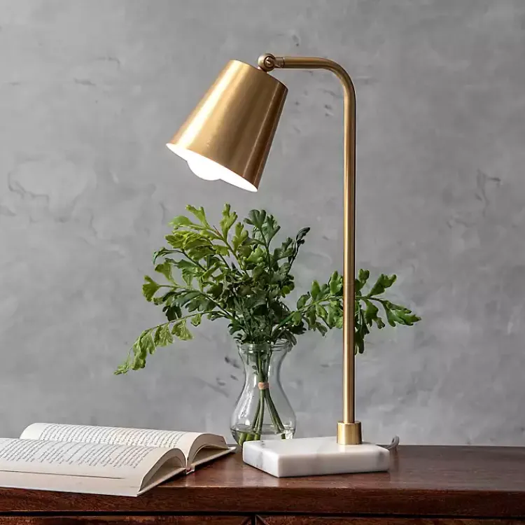 Kirklands Home Table Lamps|Brass Cone Desk Lamp with Marble Base Gold