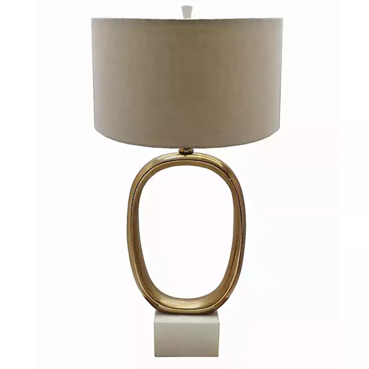Kirklands Home Table Lamps|Brass Oval and Marble Base Table Lamp Tan