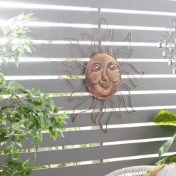 Kirklands Home Outdoor Wall Decor|Brass Sun Metal Outdoor Wall Plaque Brown