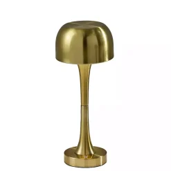 Kirklands Home Outdoor Lighting|Brass Tapered Dome Frosted Light Cordless Lamp Gold