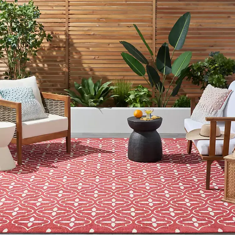 Kirklands Home Outdoor Rugs|Brick & Ivory Quatrefoil Indoor/Outdoor Rug, 5x7