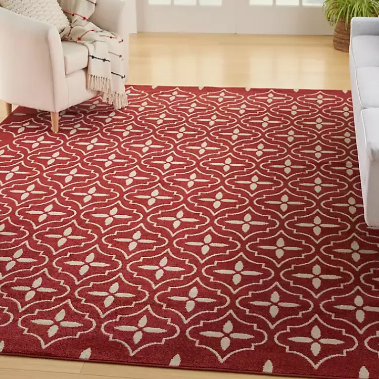 Kirklands Home Outdoor Rugs|Brick & Ivory Quatrefoil Indoor/Outdoor Rug, 5x7