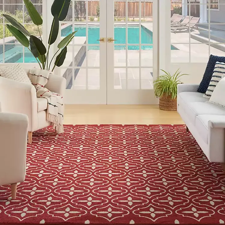 Kirklands Home Outdoor Rugs|Brick & Ivory Quatrefoil Indoor/Outdoor Rug, 5x7