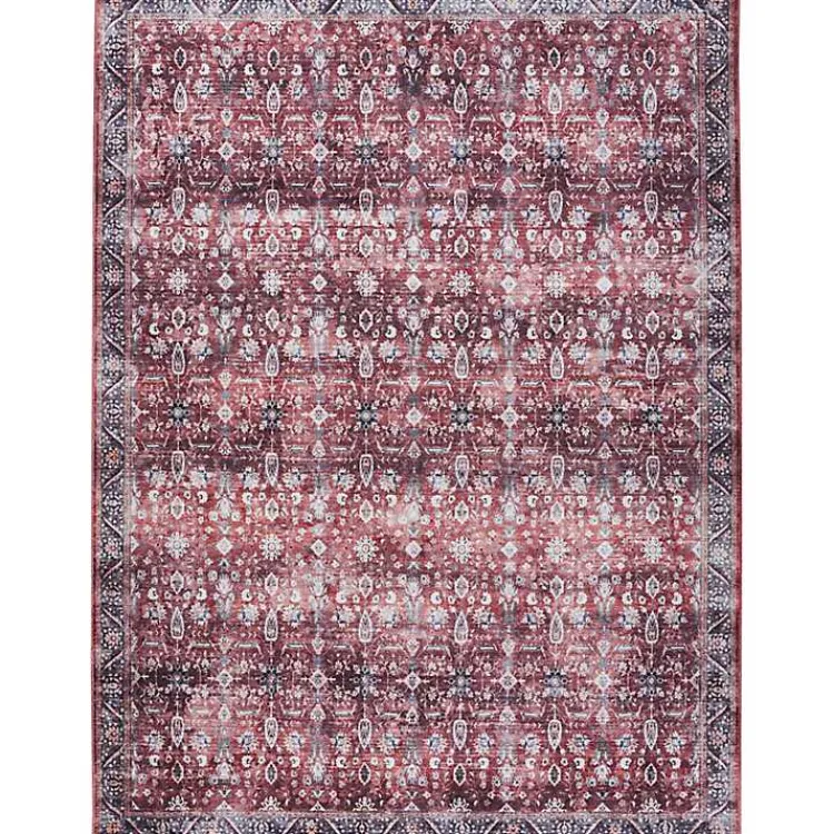 Kirklands Home Area Rugs|Brick Vintage Floral Washable Area Rug, 5x7 Red