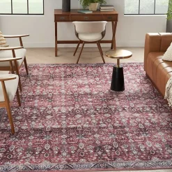 Kirklands Home Area Rugs|Brick Vintage Floral Washable Area Rug, 5x7 Red