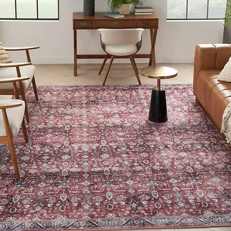 Kirklands Home Area Rugs|Brick Vintage Floral Washable Area Rug, 5x7 Red