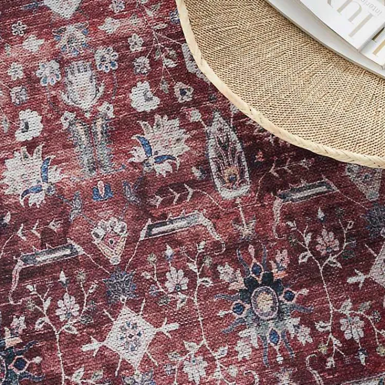 Kirklands Home Area Rugs|Brick Vintage Floral Washable Area Rug, 5x7 Red