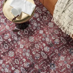 Kirklands Home Area Rugs|Brick Vintage Floral Washable Area Rug, 5x7 Red