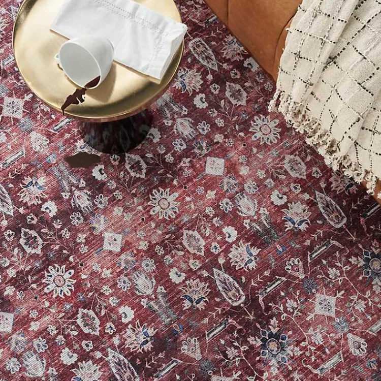 Kirklands Home Area Rugs|Brick Vintage Floral Washable Area Rug, 5x7 Red