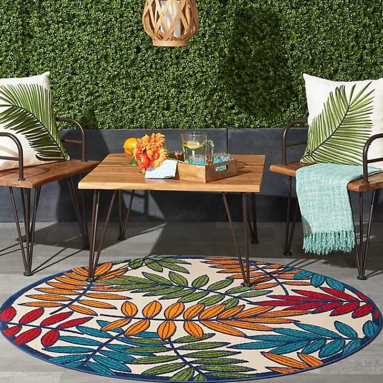 Kirklands Home Outdoor Rugs|Bright Branches Round Outdoor Area Rug, 5x5