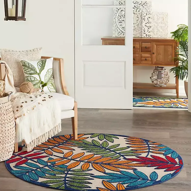 Kirklands Home Outdoor Rugs|Bright Branches Round Outdoor Area Rug, 5x5