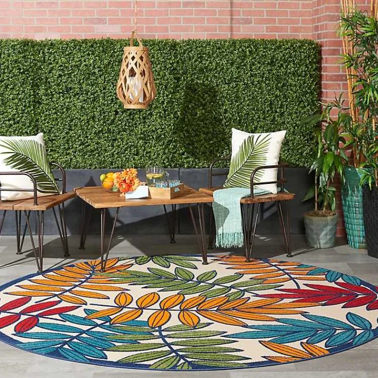 Kirklands Home Outdoor Rugs|Bright Branches Round Outdoor Area Rug, 7x7