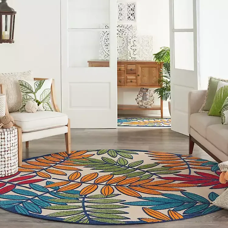 Kirklands Home Outdoor Rugs|Bright Branches Round Outdoor Area Rug, 7x7