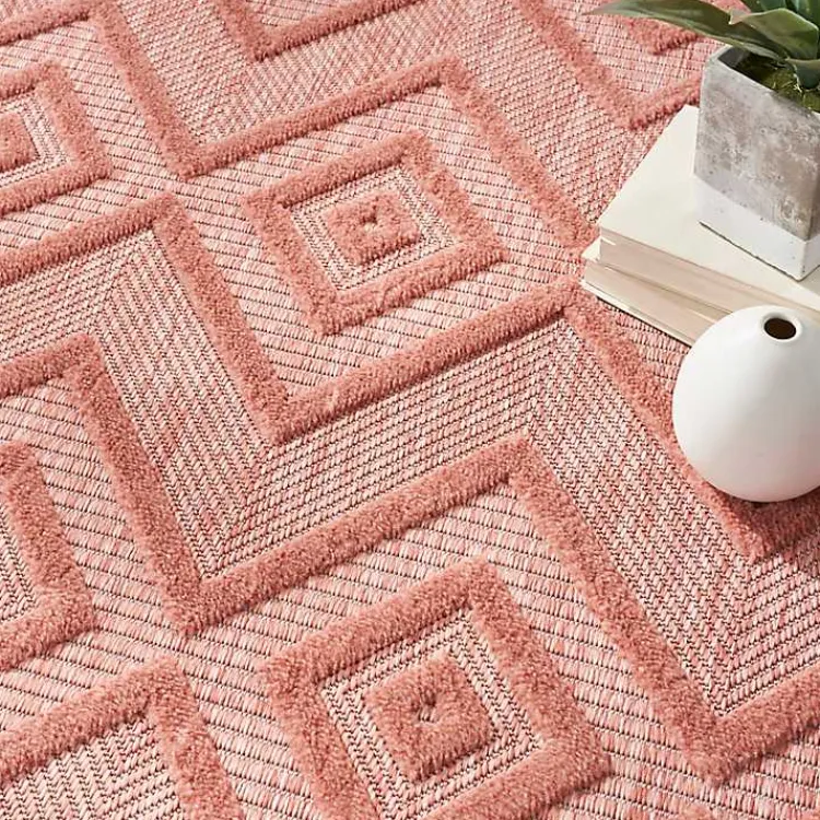 Kirklands Home Outdoor Rugs|Bright Coral Diamond Outdoor Area Rug, 6x9 Orange