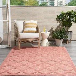 Kirklands Home Outdoor Rugs|Bright Coral Trellis Outdoor Area Rug, 4x6