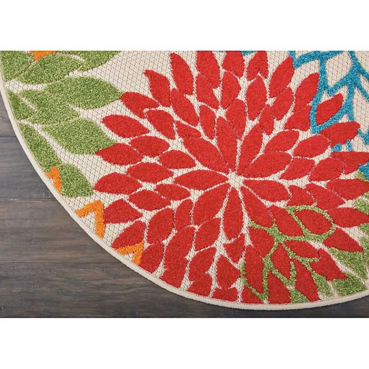 Kirklands Home Outdoor Rugs|Bright Leaves Round Outdoor Area Rug, 5x5