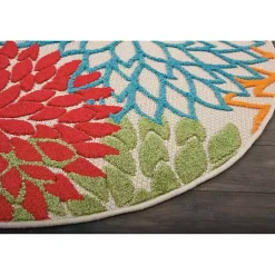 Kirklands Home Outdoor Rugs|Bright Leaves Round Outdoor Area Rug, 5x5