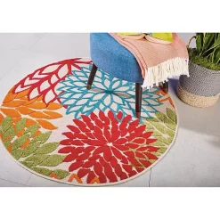 Kirklands Home Outdoor Rugs|Bright Leaves Round Outdoor Area Rug, 5x5
