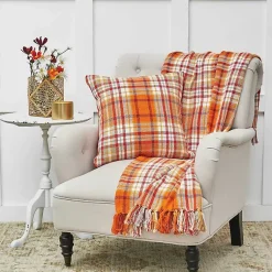 Bright Orange Harvest Plaid Throw Blankets & Throws