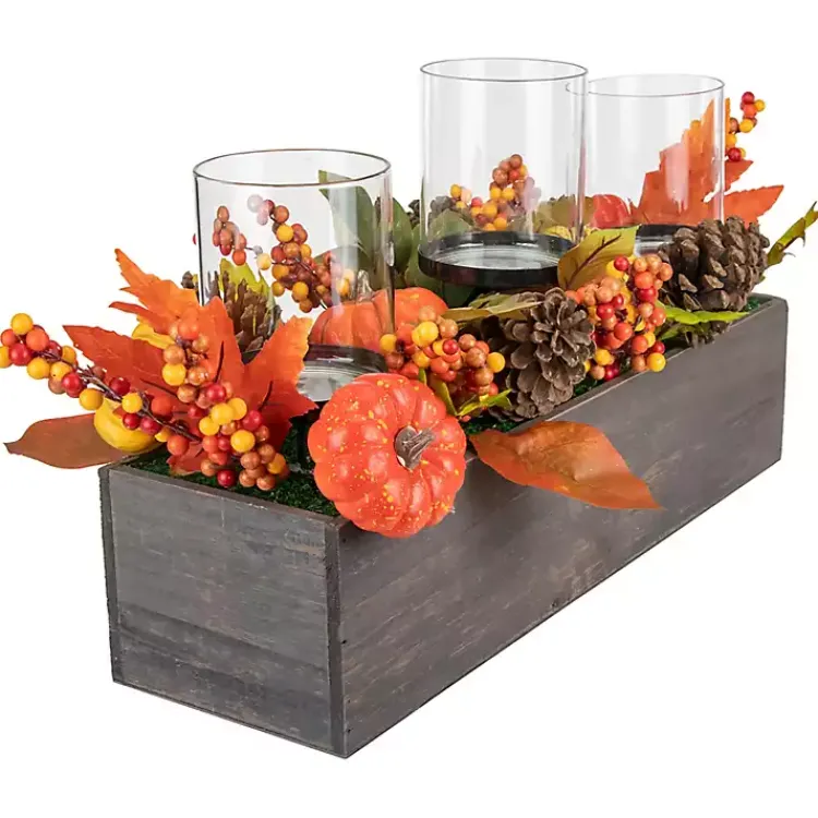Outlet Bright Pumpkin and Leaves Candle Centerpiece Arrangements & Greenery