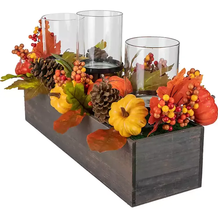 Outlet Bright Pumpkin and Leaves Candle Centerpiece Arrangements & Greenery