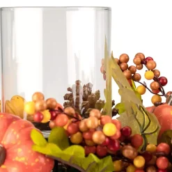 Outlet Bright Pumpkin and Leaves Candle Centerpiece Arrangements & Greenery