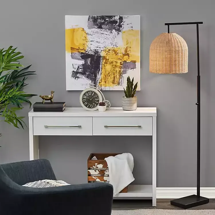 Kirklands Home Floor Lamps|Bronze and Woven Rat Stem Floor Lamp Tan