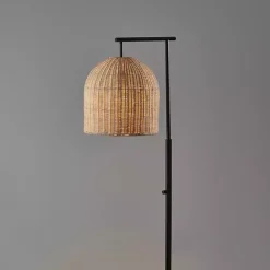 Kirklands Home Floor Lamps|Bronze and Woven Rat Stem Floor Lamp Tan
