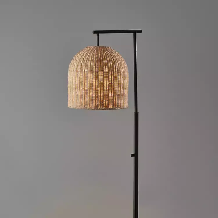 Kirklands Home Floor Lamps|Bronze and Woven Rat Stem Floor Lamp Tan