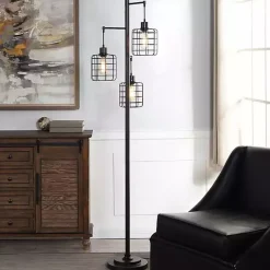 Kirklands Home Floor Lamps|Bronze Caged Metal 3-Tier Floor Lamp Brown