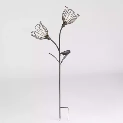 Kirklands Home Outdoor Lighting|Bronze Flowers Solar Lantern Yard Stake Gold