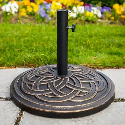 Kirklands Home Outdoor Accent Furniture|Bronze Medallion Round Umbrella Base Brown