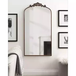 Kirklands Home Decorative Mirrors|Bronze Metal Arch Ornate Crown Wall Mirror Brown
