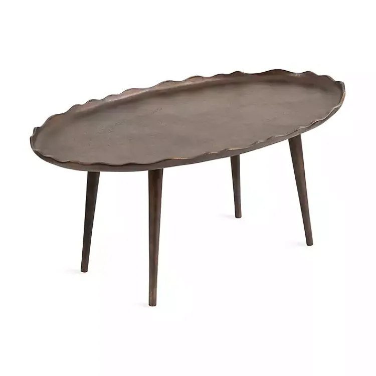Kirklands Home Coffee Tables|Bronze Metal Deckled Edge Oval Coffee Table Brown