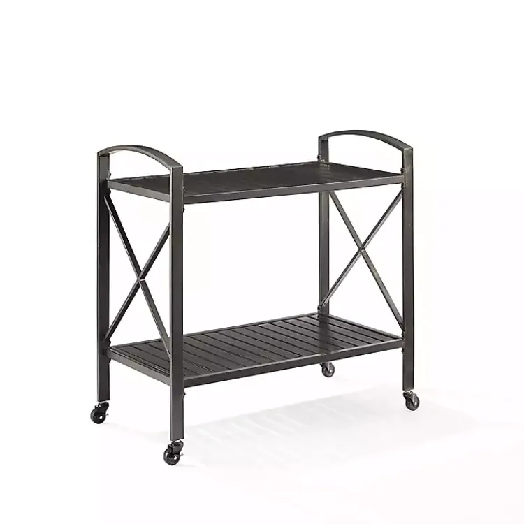 Kirklands Home Outdoor Accent Furniture|Bronze Metal 2-Tier Outdoor Bar Cart Brown