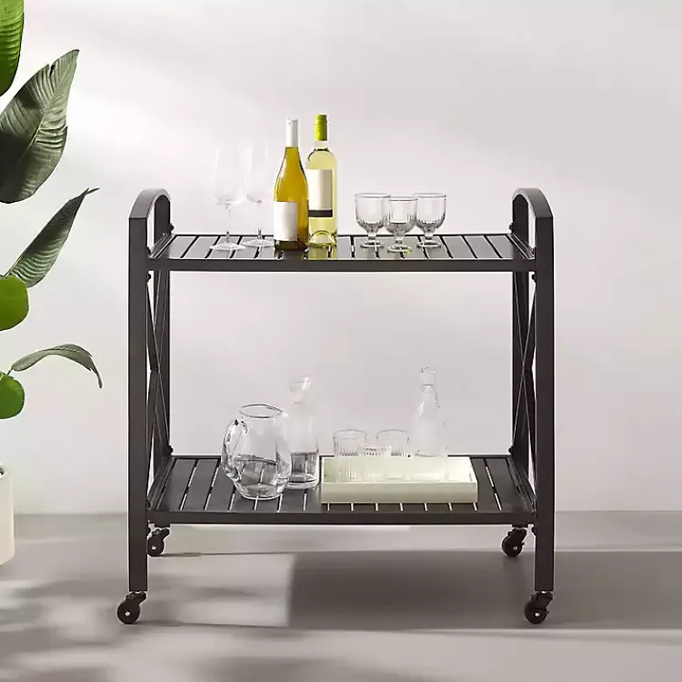 Kirklands Home Outdoor Accent Furniture|Bronze Metal 2-Tier Outdoor Bar Cart Brown