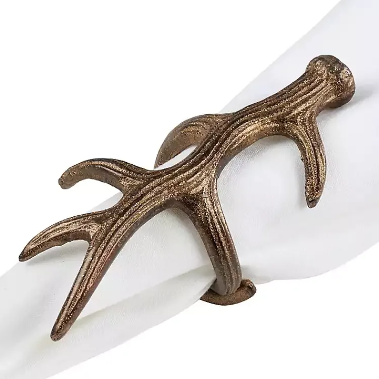 Kirklands Home Table Linens|Bronze Reindeer Antler Napkin Rings, Set of 4 Brown