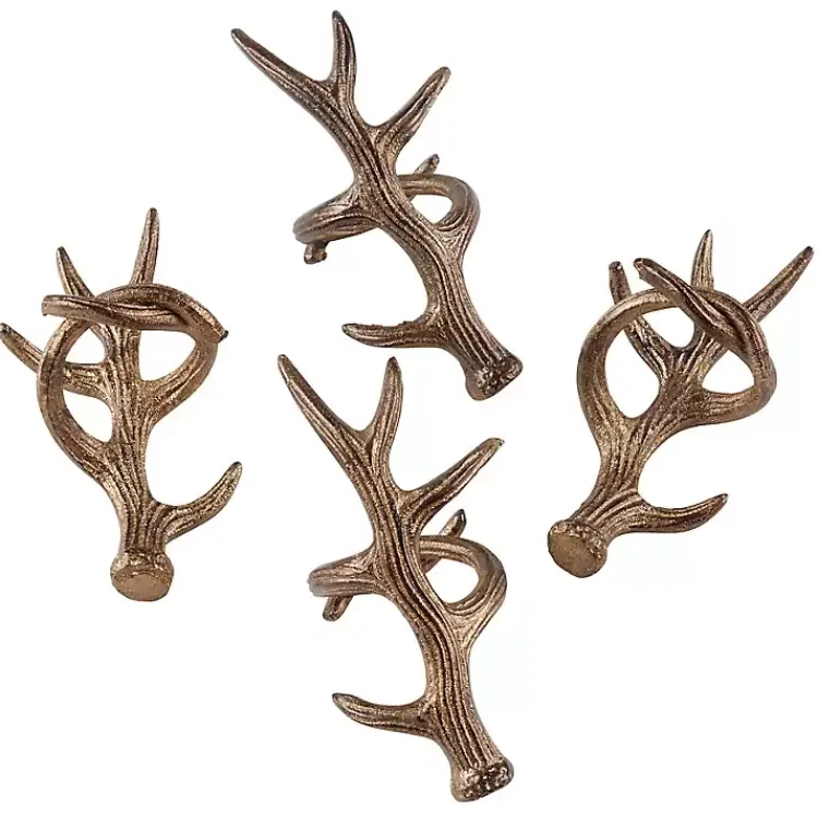 Kirklands Home Table Linens|Bronze Reindeer Antler Napkin Rings, Set of 4 Brown