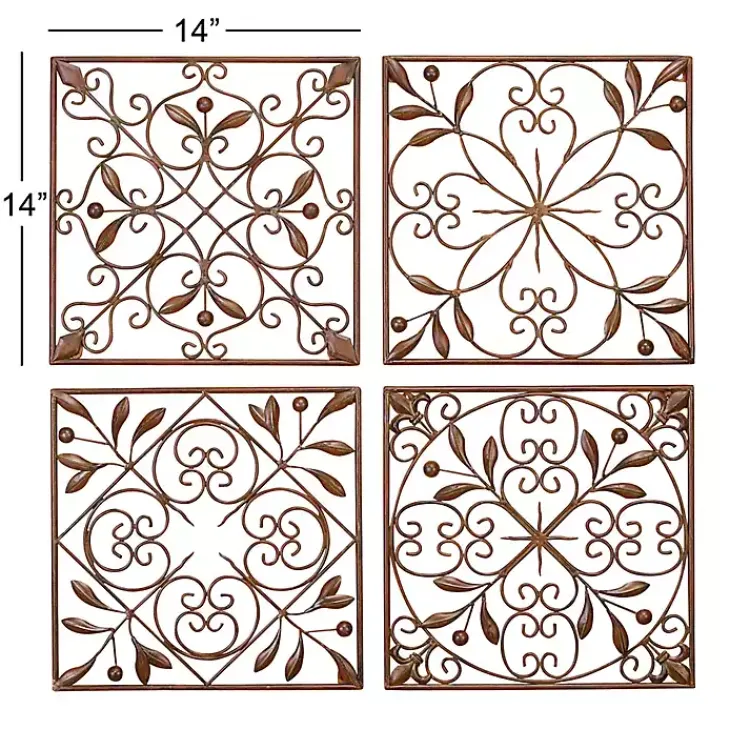 Kirklands Home Wall Plaques|Bronze Scrollwork 4-pc. Panel Wall Art Brown