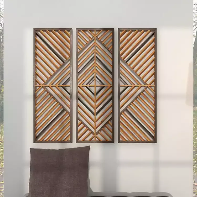 Kirklands Home Wall Plaques|Bronze Wood Geometric Wall Plaques, Set of 3 Tan