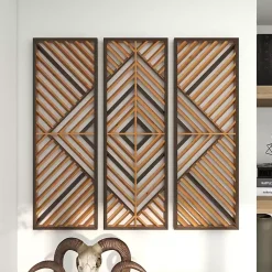 Kirklands Home Wall Plaques|Bronze Wood Geometric Wall Plaques, Set of 3 Tan