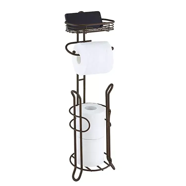 Kirklands Home Bathroom Accessories|Bronze Toilet Paper Storage Stand with Basket Brown