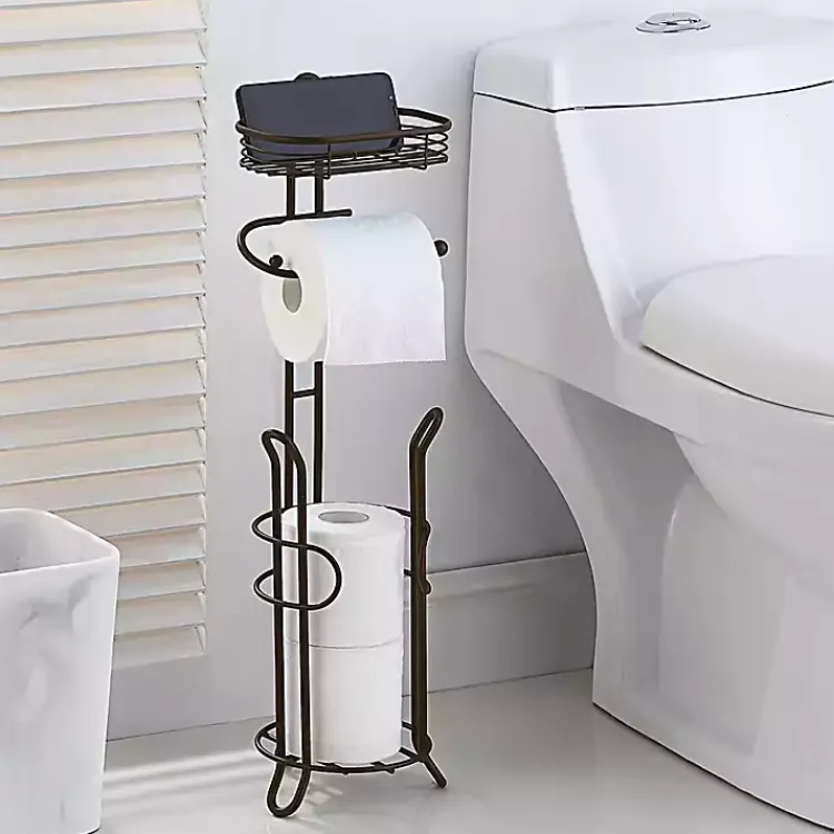 Kirklands Home Bathroom Accessories|Bronze Toilet Paper Storage Stand with Basket Brown